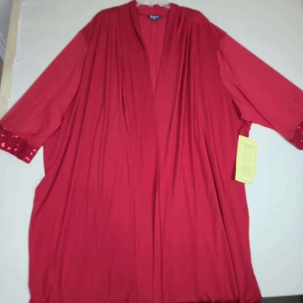 Roaman's 2 Pc Plus Size 42W Red Sequin Lace Tank & Long Sheer Open Front Duster